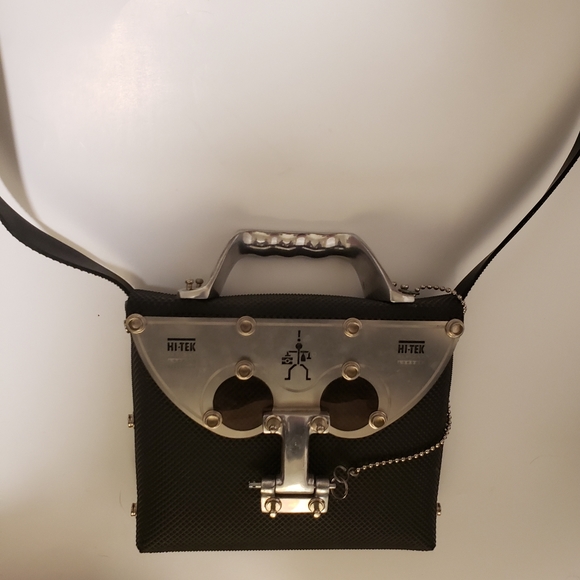 HI-tek Industrial cyber punk pareidolia black vegan rubber messenger unisex bag - Picture 3 of 10